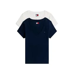 Maglietta A Maniche Corte Con Collo A V Dw0dw21367 2 Unità Ecru / Dark Night Navy XS