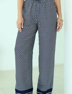 Women's Print Wide Leg Pull On Trousers in Navy Size: 10R - Navy - Size: 10R - Cotton Traders - FashionsVida