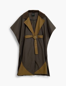 Poncho en gabardine, , Coton, Marron, U