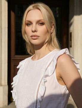 Camicia di cotone senza maniche con ricami - bianco