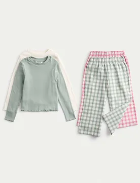 Pack Gingham Pyjama Sets (1-8 Yrs) Green Mix female - M&S - FashionsVida