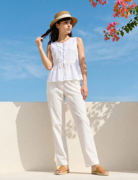 Sinsay - Pantaloni wide leg - panna