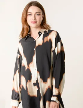 Abstract Cow-Print Shirt - ONE / BROWN - female - Blue Vanilla - FashionsVida