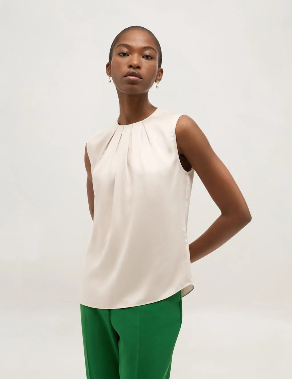 HOBBS Crew Neck Blouse Beige female - Hobbs - FashionsVida