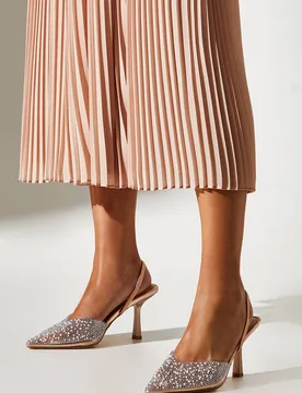 Women's Wide Fit Tilly Diamante & Pearl Sling Back Pointed Court Shoes in Rose Gold Size: 5 - Rose Gold - Size: 5 - Coast - FashionsVida