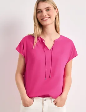 Blusenshirt mit Split Neck und Smokdetail female Pink