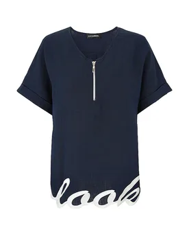 Blusa de lino azul oscuro 40 - Doris Streich - FashionsVida