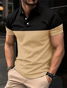 Fashion Two Tone Splicing Printed Men's Polo T Shirt Summer Lapel Short Sleeve Tops Business Casual Golf Wear Oversized T-shirts - Aliexpress - FashionsVida