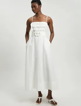 Women's Cutwork Detail Belted Strappy Midi Dress in White Size: 12 - White - Size: 12 - Karen millen - FashionsVida