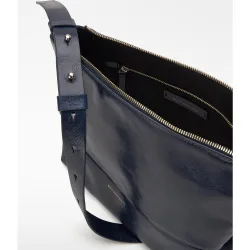 Bolso de hombro de mujer orión de piel con cierre cremallera y textura craquelada