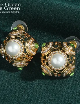 Vintage Enamel Green Glaze Square Pearl Stud Earrings For Women Royal Court Hollow Gold Color Jewelry Anniversary Trends 2026 - Aliexpress - FashionsVida