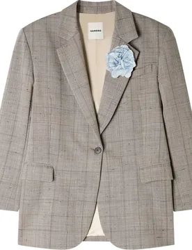 Chaqueta de traje de mujer recta a cuadros con lana y broche - sandro - FashionsVida