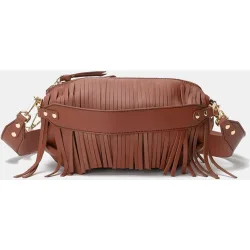 Bolso mediano de piel con forma de globo y flecos decorativos