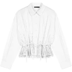 Blusa de mujer de algodón con pedrería y corte peplum