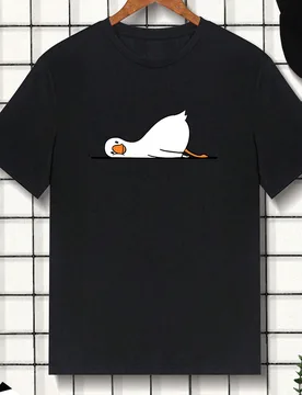 Camiseta casual de manga corta con cuello redondo y estampado de pato de dibujos animados para hombres - Shein - FashionsVida