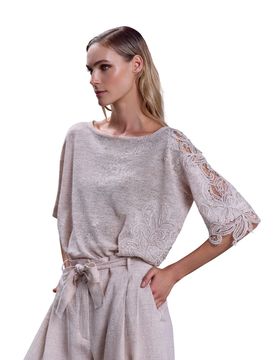 Maglie donna d.exterior - lino+pizzo corta m/m - bianco