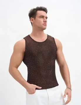 Men's Minimalist Glitter Sequin Mesh Tank Top Music Festival Party Nightclub Sleeveless Top - Aliexpress - FashionsVida