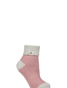 Women's 1 Pair Sleep Rib Turn Over Cuff Socks Silver Twist / Rose Blush 4-8 - Multi Coloured - Size: Small - Heat Holders - FashionsVida