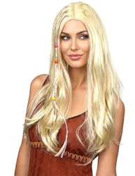 Hippieperücke mit Perlen-Strähnen blond