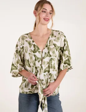 Women's Tie Front Top in Green Size: Medium/Large - Green - Size: M/L - Blue Vanilla - FashionsVida
