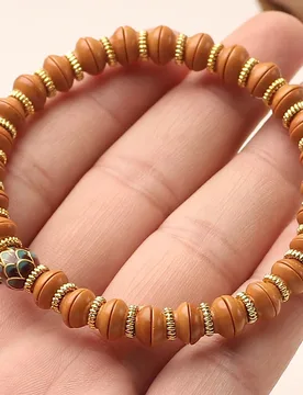 Natural olive pit carved and faceted small gold bowl separator design, a fortune-bringing birthday gift bracelet for women to gi - Aliexpress - FashionsVida