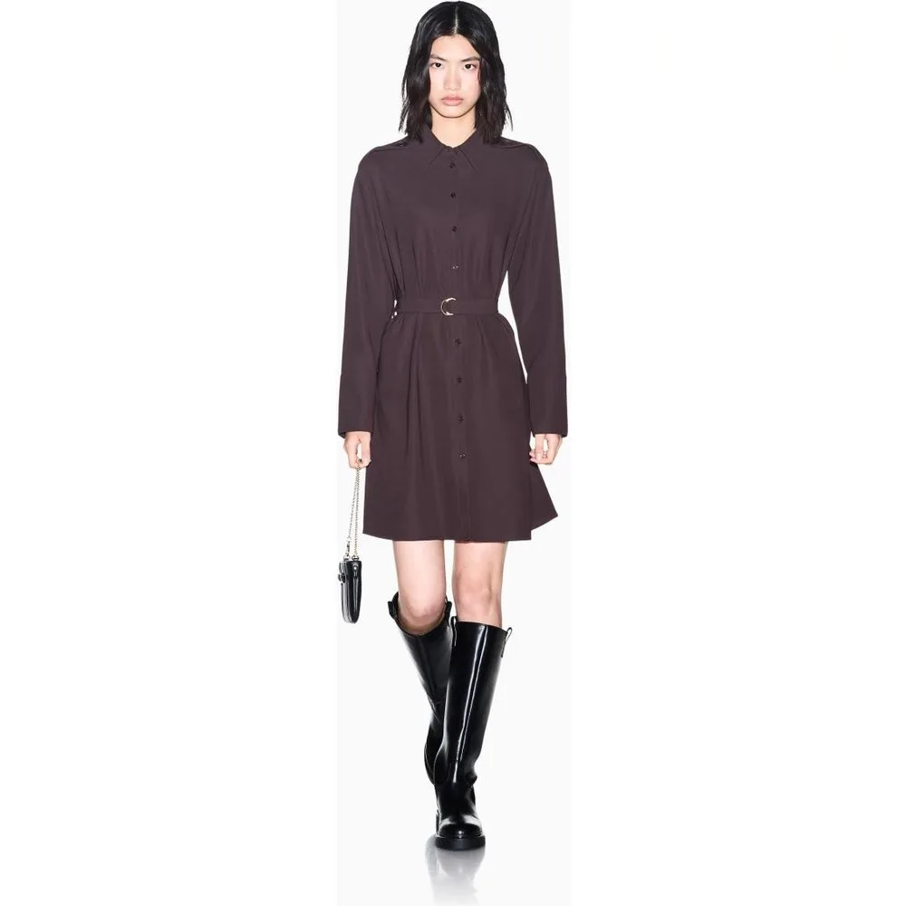 Vestido de manga larga camisero con cinturón - Armani Exchange - FashionsVida
