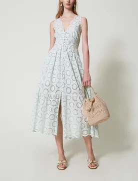 Vestido largo con bordado inglés - Twinset - FashionsVida
