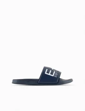 Ciabatta slider blu con maxi scritta bianca sulla fascia - EA7 - FashionsVida