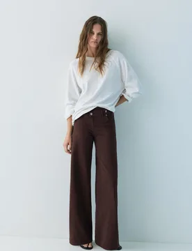 Wide Leg Jeans With Crossover Waistband (Size: ) - Pull&bear - FashionsVida