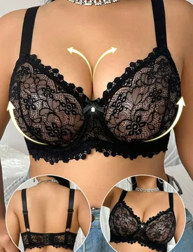 Pieza Sujetador lencería con aros y encaje transparente, talla grande - Shein - FashionsVida
