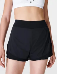 Tempo Run Layered Running Shorts Black female