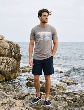 Pantaloncini con miscela di lino - blu scuro