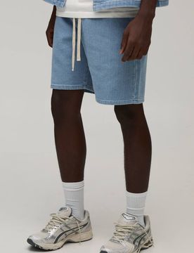 Herren Gewaschene Gerippte Denim Locker Geschnittene Shorts Light Wash Größe Small