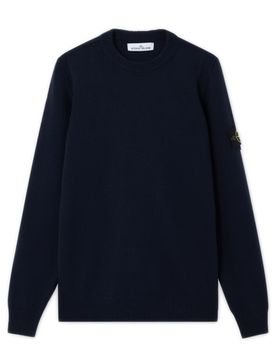 Ribbed Knit Sweater with Reversed Shoulder Bands and Badge Detail