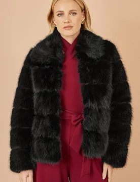 Women's Black Lux Faux Fur Coat Size: 12 - Black - Size: 12 - Yumi - FashionsVida