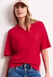 Dropped Shoulder Poloshirt mit Elastikbund female Rot