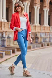 Womens Mid Blue Braid-Detail Skinny Jeans - Size 12 Long
