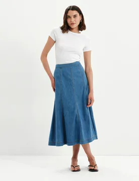 Denim Midi A-Line Skirt Mid Blue female - Finery London - FashionsVida