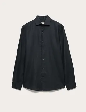 Regular Fit Luxury Linen Cotton Shirt Black male - Jaeger - FashionsVida
