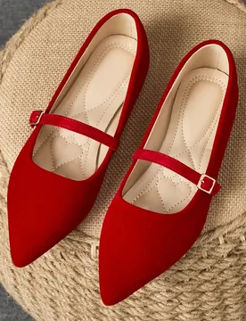 Par de zapatos planos de ante con punta puntiaguda para mujer, zapatos versátiles para ir al trabajo, mocasines para conducir, mocasines de estilo ha - Shein - FashionsVida