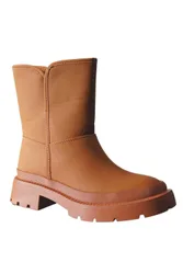 Women's Faux Fur Liner Warm Chunky Heel Slip On Fashion Ankle Snow Boots in Camel Size: 4 - Camel - Size: 4