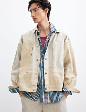 Veste patchwork dégradée, , Coton, Marron, S