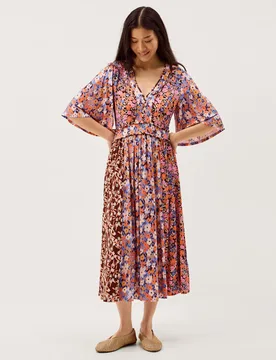 Jersey Floral V-Neck Midi Skater Dress Multi female - Monsoon - FashionsVida