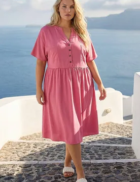 Women's Curve Button Detail Shirt Dress in Pink Size: 22-24 - Pink - Size: 22-24 - Roman - FashionsVida