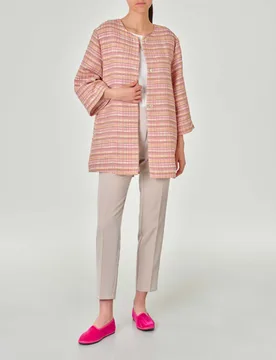 Caban dritto in stuoia con inserti in lurex fucsia e giallo senza colletto - Hlo! - FashionsVida