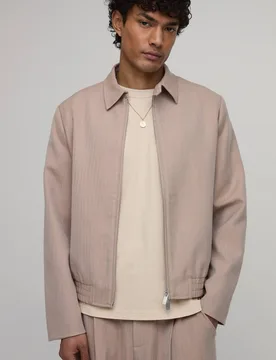Men's Herringbone Relaxed Fit Tailored Co-Ord Jacket Taupe Size Medium Taupe M - boohooMAN - FashionsVida