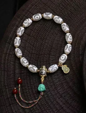Natural Agate Buddha's Eye Three Eyes Tiger's Tooth God of Wealth Dzi Bead Bracelet Single Loop Southern Red Turquoise Bracelet - Aliexpress - FashionsVida