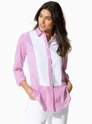 Patchwork Bluse, normale Größen, Farbe Pink, 46, reine Baumwolle atmungsaktiv Damen