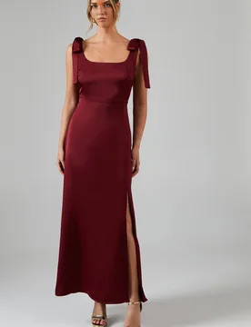 Women's Wine Satin Tie Shoulder Midi Bridesmaid Dress Size: 8 - Wine - Size: 8 - OASIS - FashionsVida