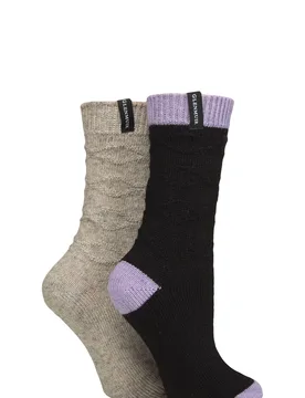 Women's 2 Pair Classic Fashion Boot Socks Wave Black / Beige 4-8 - Assorted - Size: Small - Glenmuir - FashionsVida